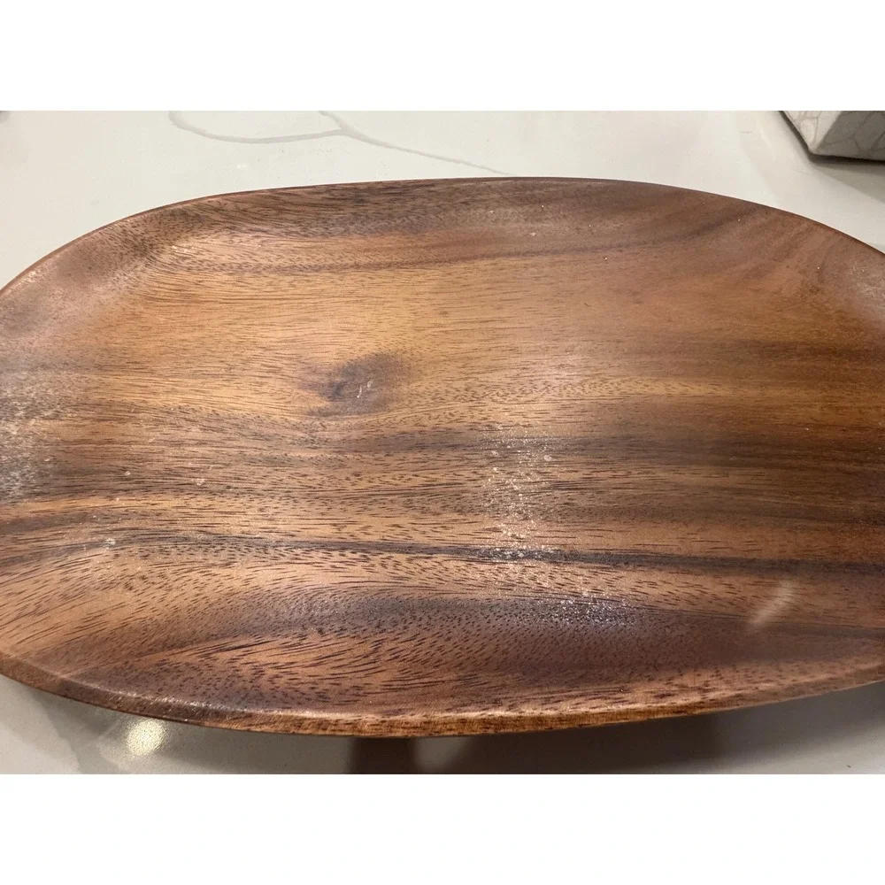 Woodard & Charles Handcrafted Acacia Wood Oval Serving Tray Brown MCM Platter